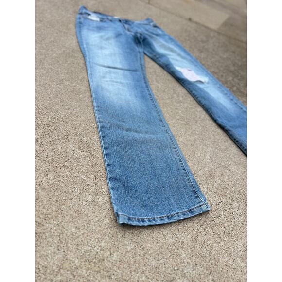 Levi Pants Women Size 4M 505 Light Wash Straight Leg Patchwork Jeans Zip Fly - Picture 2 of 8